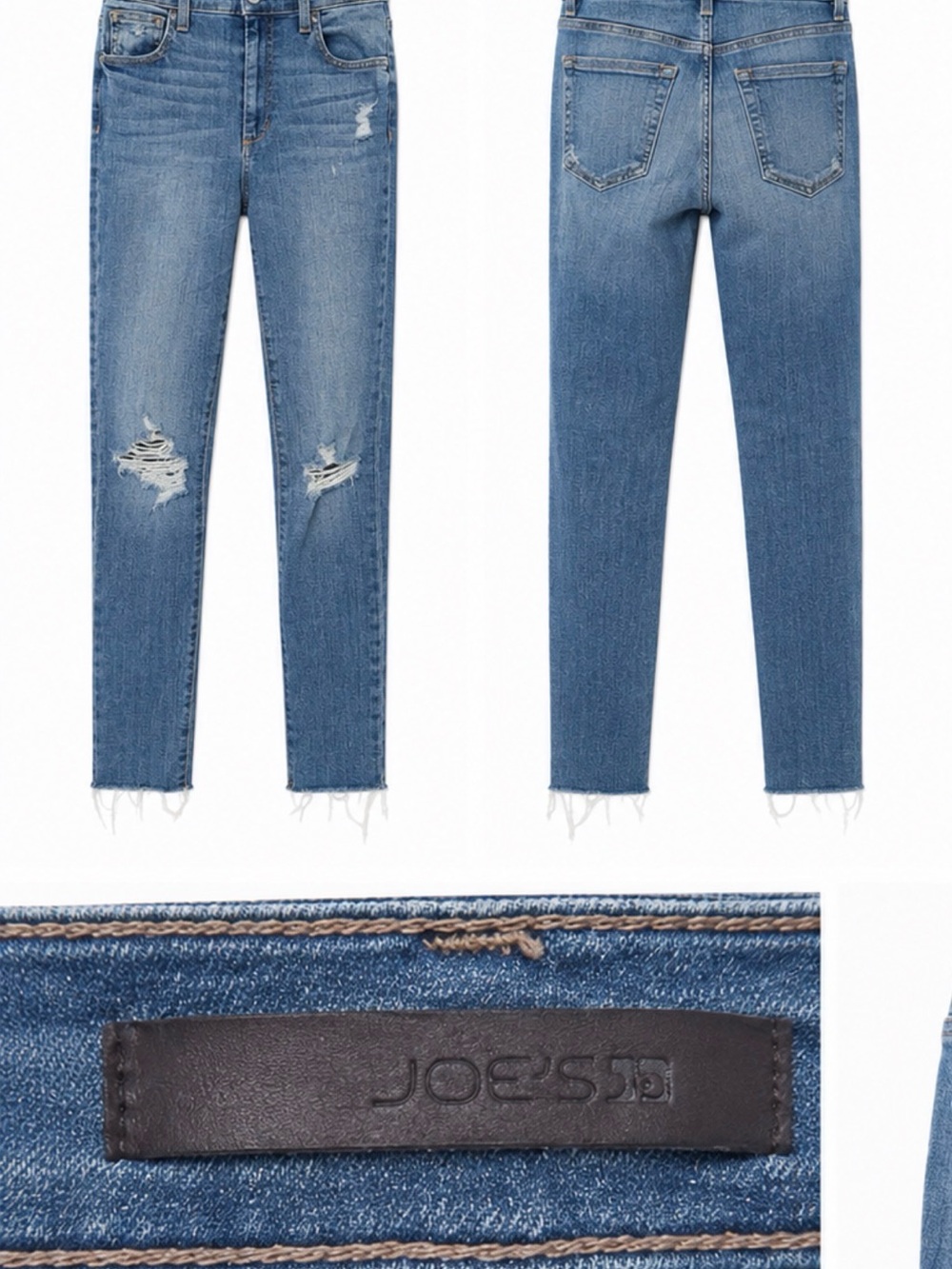 Joe's Jeans Medium Blue Ripped Skinny Jeans with Frayed Hem